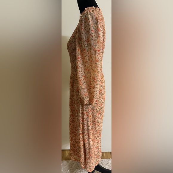 Sweet Rain Women's Floral Smocked Puff Long Sleeve Midi Dress - Size L - Picture 3 of 5